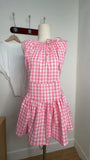 Pbong  Women Pink Gingham Check Sleeveless Halter Dress Ruffle Hem Fit And Flare Mini Dress Cute Casual Summer Dress