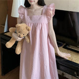 Pbong  INS Plaid Female Nightgown French Ruffled Court Style Long Nightdress Sleepwear Sleeveless Long Sleepshirt Sweet Homewear