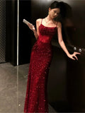 Sexy Sequins Mermaid Evening Dress Women Elegant Bodycon Lace Split Formal Party Long Dresses Korean Slim Vestidos Clothes New