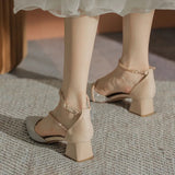 Women Shiny Crystal High Heels Pumps Shoes Summer Ankle Straps Thick Heeled Sandal Woman Pointed Toe Party Dress Shoes