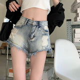 Pbong  Vintage Summer Fashion High Waist A-line Short Pants Y2k Aesthetic Vintage Hole Lrregular Women Shorts All Match Girl Punk Short
