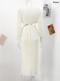 New White Vestidos Loose Dress For Women Elegant Fairycore Maxi Dresses Summer Female Streetwear Folds Long Sleeve Chic Casual