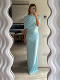 Elegant Pleated Shawl Long Dresses Women Vintage Sleeveless Slim Fit Evening Dress Female Spring Summer Chic Party Vestidos