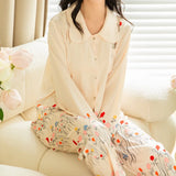 Pbong  Female 2PCS Pajamas Set Spring Summer New Arrived Printing Sleepwear Long Sleeve Trouser Suits Loose Home Clothes Loungewear