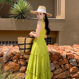 Summer Beach Backless Hollow Out Bandage Slip Dress Women Long Dress Elegant Sexy Club Evening Party Dresses Woman Green Robe