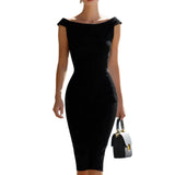 Pbong  Sexy Bodycon Long Dress Women Summer Fashion Sleeveless Slash Neck Pencil Slim Maxi Dresses Elegant