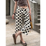 Pbong   Women's Short Polka Dots High Waist Jeans Y2K Straight Calf-Length Trousers Streetwear Vintage Wide Leg Denim Shorts