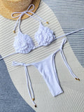 3D Floral String Thong Bikini Triangle Swimsuit Women Halter Swimwear Female Bathers Bathing Swimming Swim Suit Beachwear