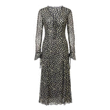 Pbong  Women Sheer Mesh Maxi Dress Polka Dot Floral Print Tie Front Ruffles Trim Split Hem Party Dress Summer Vacation