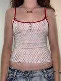 Sweetown Contrast Lace Trim Cute Y2K Dot Print Camisole Sleeveless Button Up Slim Crop Top Women Kawaii 2000s Clothes