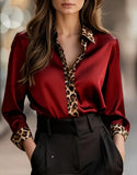 Pbong  New Autumn Fashion Casual Long Sleeve Loose Blouse Women Winter Leopard Printed Turndown Collar Shirts Tops Elegant