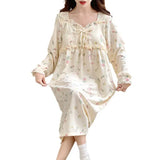 Pbong  Spring Autumn New With Chest Pad Nightgown Women Sleeping Dress Cotton Princess Sleepwear Pajamas Nightie Casual Home Clothes