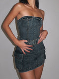 Strapless Denim Retro Sleeveless Mini Dress