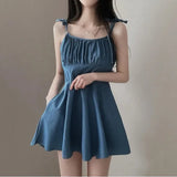 Summer Chic Vintage Slimming Pleated A-Line  Dress Women's Trendy Strapless Cotton High Waist Short Skirt Casual X-Shape