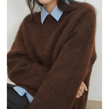 Simple Lazy American Vintage Office Lady O Neck Pullovers Autumn Winter All Match Base Jumpers Punk Y2k Aethetic Women Clothes