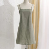 Cotton Linen Comfortable Summer Slip Dress Chic Lace-up Short Dress Retro Solid Color Sleeveless Casual Woman Clothing 2025 New