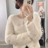 2025 Autumn And Winter heavy industry Women Knitted Cardigan Sweater Coat Imitation mink fur comfortable Female Sweater Jacket