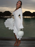 Women's A-Line Bodycon Maxi Dress Ruffles Hem V-Neck Asymmetrical Buttons Long Sleeve Long Dress Party Streetwear Vestido