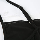 Black Strap V Neck Split Bow Dress