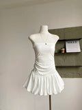 Pbong  Summer American Style Dress Folds Dress Women Strapless Sexy Slim Sleeveless Ruched Splice Y2K Female Club Party Dress