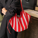 Women's Large Capacity Stripe Mesh Shoulder Bag Casual Summer Daily Beach Tote Bags New Trend Female Fashion Handbags