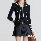 Preppy Style Knitted Cardigan Women Striped Sailor Collar Cute Long Sleeve Sweater Elegant Sweet Autumn Winter Cardigan