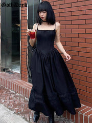 Goth Dark Elegant Lolita Mall Gothic Bodycon Long Dresses E-girl Grunge Style Lace Up Women Black Dress Alt Sexy Sling Partywear