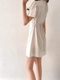 Pbong  Sweet Short Dress Women's Summer New Style High Waist Slim Fit V-neck Korean Version Commute A-line Skirt Bubble Sleeve