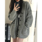 Pbong  Knitted Sweater Coat Women's Loose Sle Autumn Winter New Arrival Soft Cozy Japanese Lazy Vintage Single Button V-Ne
