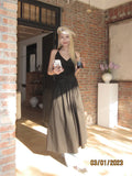 V-neck Slim Halter Dress Women Pleated Design Long Skirt Solid Vintage Y2k Dresses Korean Fashion Vestidos Para Mujer