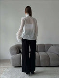Pbong  Women's French Palace Style Fairy Collar Chiffon Flouncy Long Sleeve White Shirt Elegant Lady Top