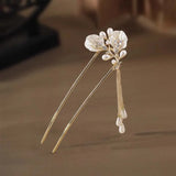 New Chinese Style Green Zircon Flower Hair Stick For Women Vintage Imitation Pearl Tassel Hair Stick Hair Accessories