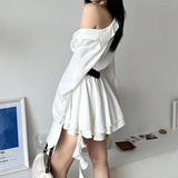 White Flare Sleeve Two Layer A-Line Dress