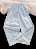Pbong  Sweet Bow Striped Pants Women High Waist Korean Casual Wide Leg Trousers Elegant Fashion Loose Cute Female Spring Pants New