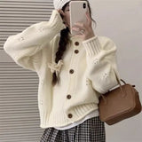 Women's Knit Cardigan Sweater Button-up Stand Collare Soft Woolen Pointelle Sweater Jacket Coat Korean Autumn Winter Outfit
