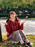 Christmas Red Sweet Cardigan Women Vintage Preppy Style Japan Knitted Sweater Casual Lazy Wind Female Fall Winter Tops New