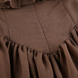 Brown Pleated Off Shoulder Ruffles Patchwork Sundress