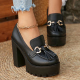 Pbong  Fashion Tassel Metal Decor Super High Heels Shoes for Women New Slip On Chunky Platform Pumps Woman Gold Silver Party Shoes