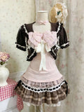 Retro Japanese Lolita Outfits Women Sweet Kawaii Tops Ruffle Mini Dress Suits Y2k Preppy Casual 2 Piece Sets