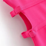 Fashion Bow Hollow Out Sleeveless Square Neck Short Dress Tight Sexy Backless Rosered Summer Dress  New Female Clothing