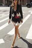 Spring Lace Patchwork Streetwear Dress Of Set 2025 New Fashion Stripe Blazer Coat And Slip Short Dress Fashion Two Piece Set