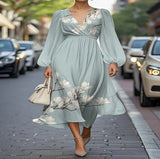 Pbong  Sexy Casual Floral Print Dress High Collar Full Sleeve Knee Length Polyester Fiber Independent Station Cross Border Dress