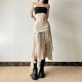 Vintage Sexy Slit Skirt Women Y2k Elegant Irregular Sweet Ruffle Skirts Korean Style Tulle Streetwear Layered Skirts