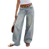 Pbong  y2k Baggy Jeans Women Fashion Clothes Low Rise Wide Leg Denim Pants with Pockets Long Trousers for Daily Office Party