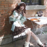 Brown Women Plaid Skirts Kawaii Lolita Sweet Mini Skirts Vintage Lace Patchwork Cute Fashion High Waist Layered Skirt