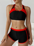 Zipper Bikini Set Two Piece Swimsuit Women With Shorts Sports Swimwear Female Bathing Swimming Suit Beach Wear Summer