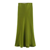 Autumn Winter Burgundy Satin Skirt Women Party Silk Skirt High Waist Straight Long Faldas Mujer Christmas Skirt