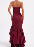 Pbong  High Quality Floor Length High Fork Pleat Strapless Sleeveless Wedding Party Dress Vestidos Para Bodas Mujer Invitada