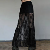 Side Slit Lace Skirts For Women Summer New See Through High Waist Skirt Ladies Black Casual Loose Sexy Skirts Woman