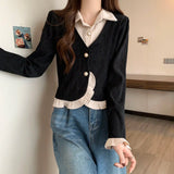 Large Size Women's Clothing Design Sense Fake Two-piece Top New Korean Version Fashionable Polo Collar Slimming and Belly